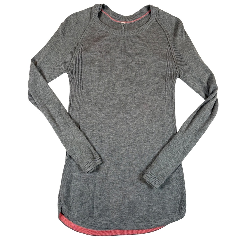 Lululemon Gray Knit Pullover Sweater Size 4 Thumbholes Ribbed Side Panels